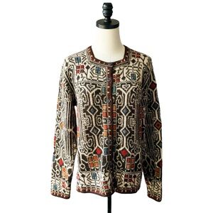 Intiwara Alpaca Geometric Button Front Cardigan | LARGE